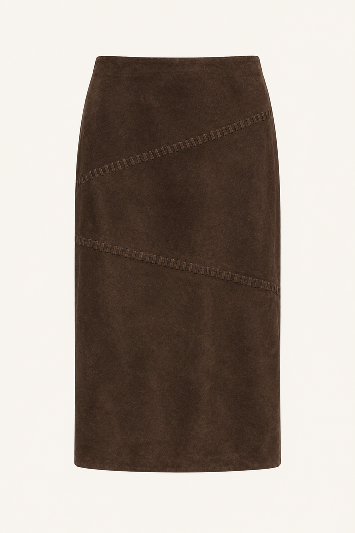 Vintage Brown Suede Leather Midi Skirt