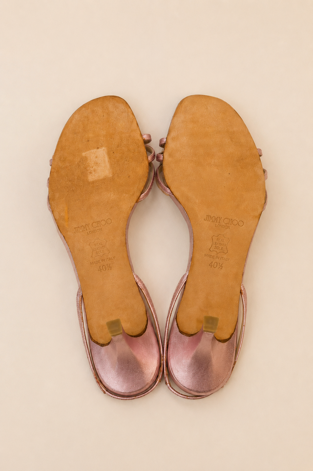 Jimmy Choo — Vintage Rose Metallic Multi-Strap Slingback Kitten Heel