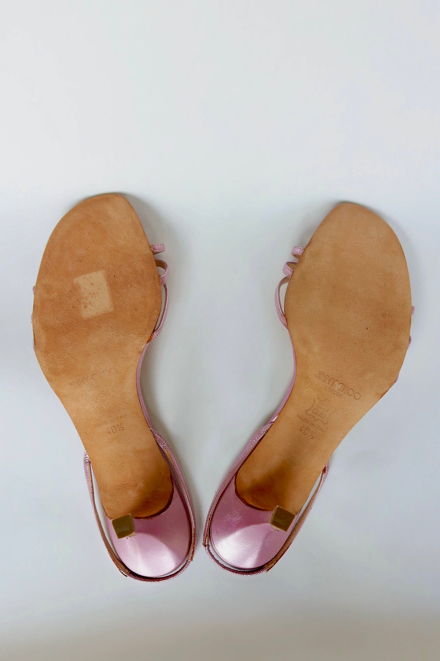 Jimmy Choo — Vintage Rose Metallic Multi-Strap Slingback Kitten Heel