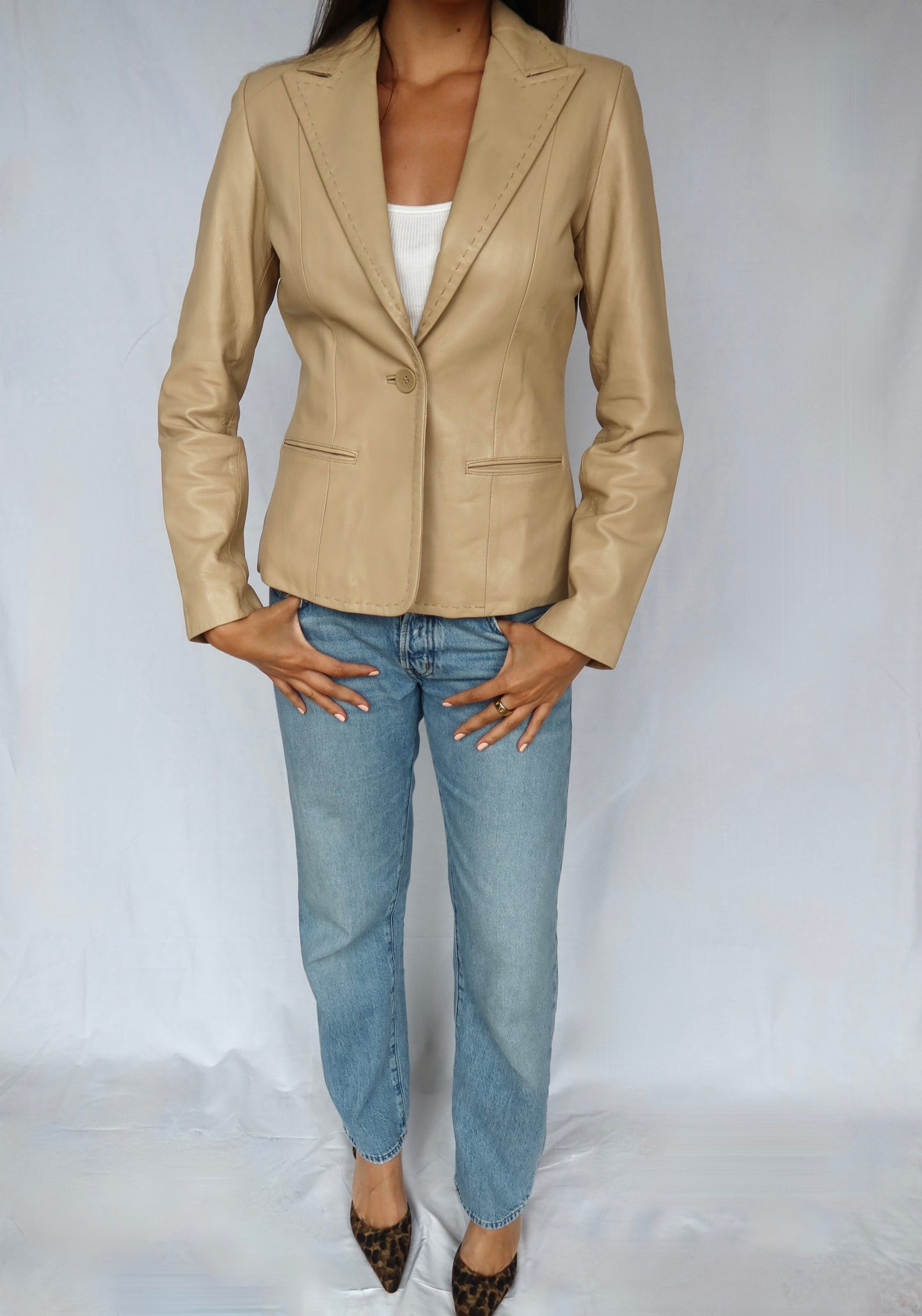 Cream Leather Blazer