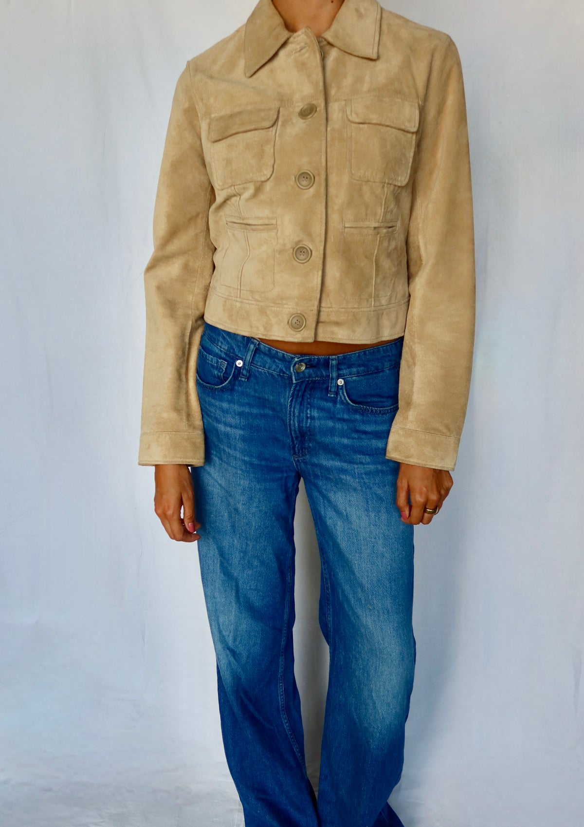 Vintage Tan Suede Patch-Pocket Jacket