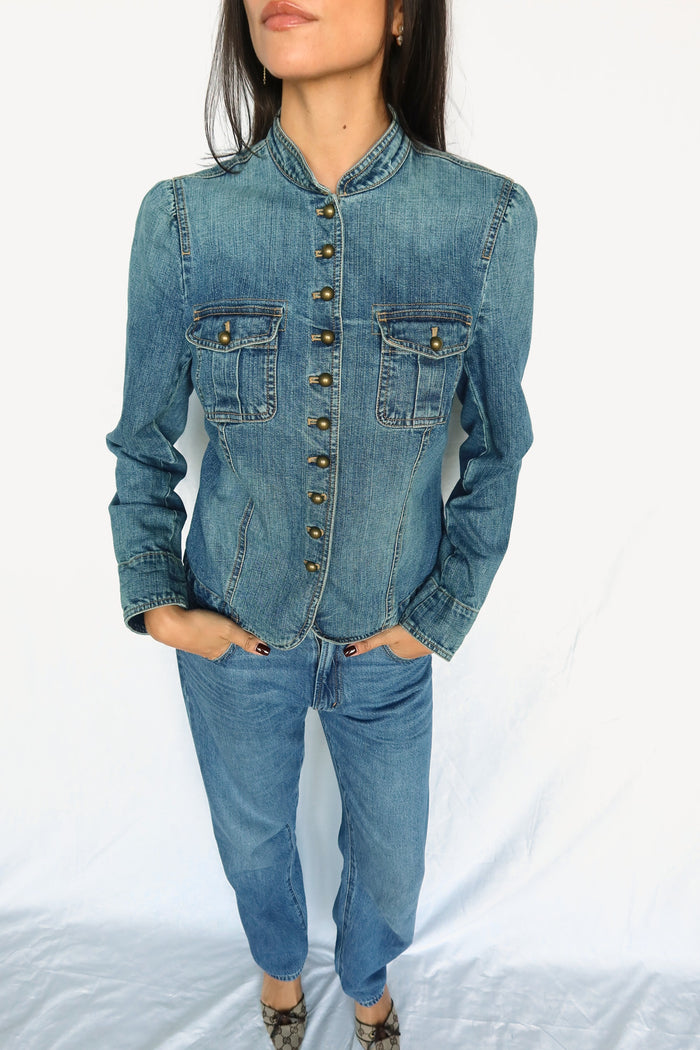 Lauren Ralph Lauren — Vintage Denim Band Collar Jacket