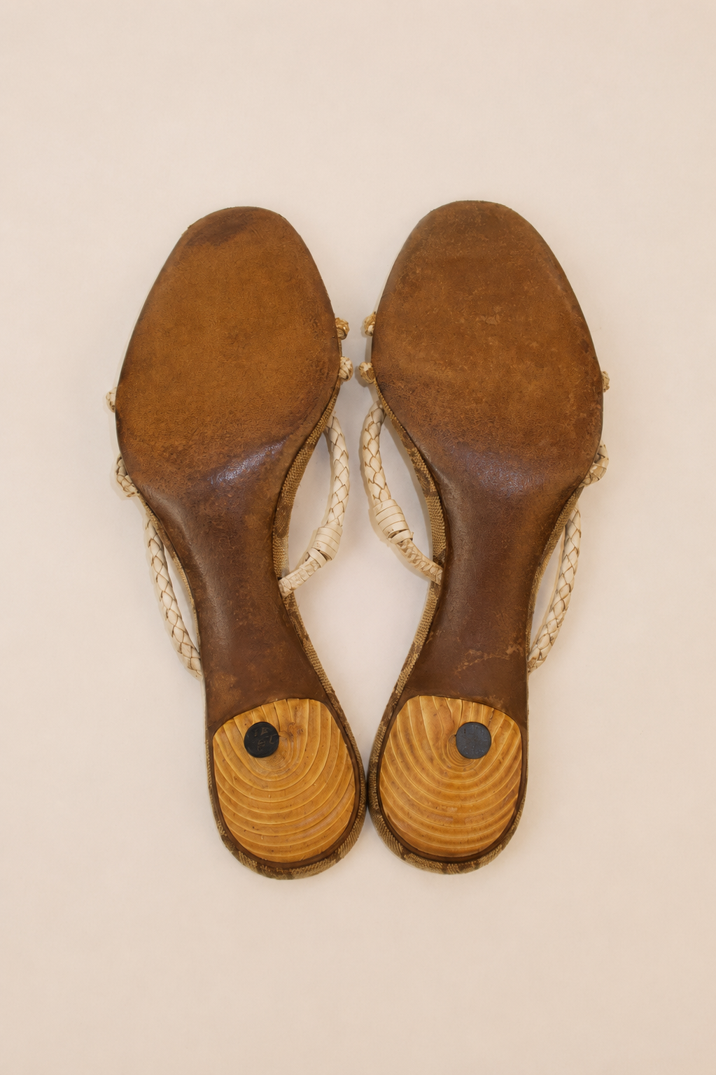 Gucci by Tom Ford — GG Monogram Canvas Braided Leather Strap Kitten Heel Sandal