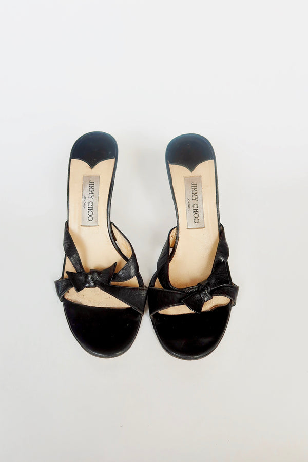 Jimmy Choo London — Black Leather Bow Knot Mule Heel
