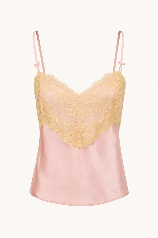 Vintage Pink Silk Lace-Trim Camisole