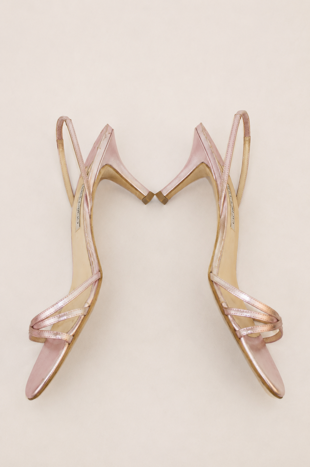 Jimmy Choo — Vintage Rose Metallic Multi-Strap Slingback Kitten Heel