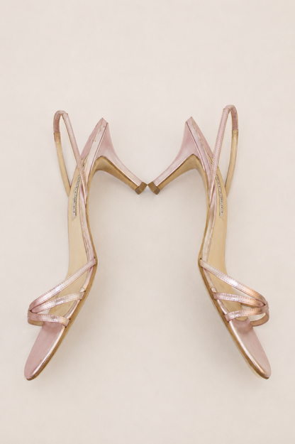Jimmy Choo — Vintage Rose Metallic Multi-Strap Slingback Kitten Heel