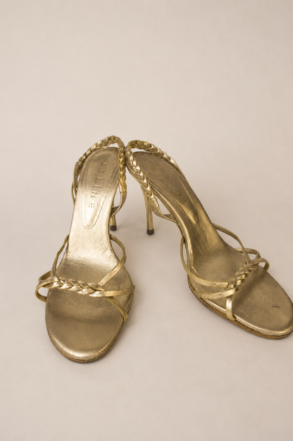 Celine — Vintage Gold Strappy Braided Stiletto