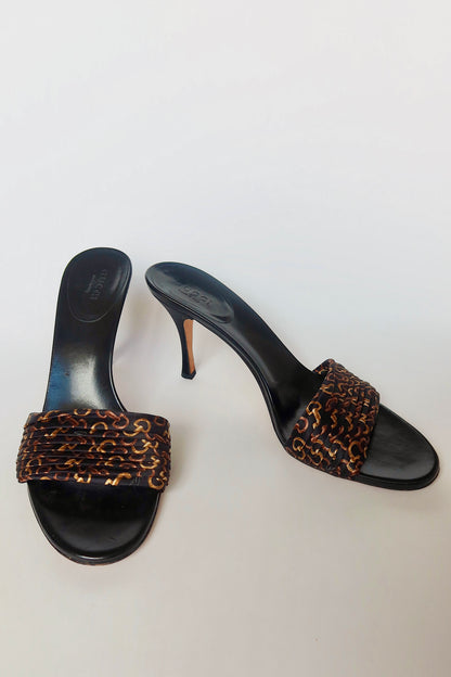 Gucci by Tom Ford — F/W 2002 Silk GG Monogram Braided Kitten Heel Mule