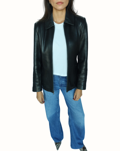 Vintage Leather Jacket, Burgundy Lining