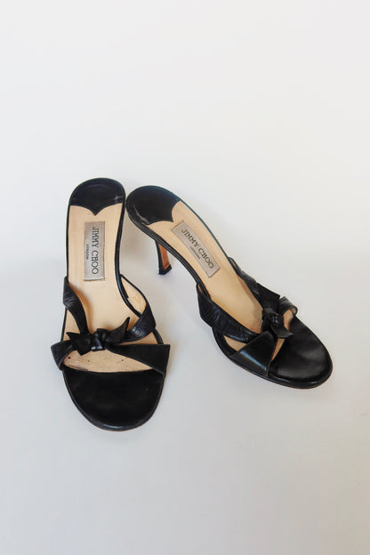 Jimmy Choo London — Black Leather Bow Knot Mule Heel