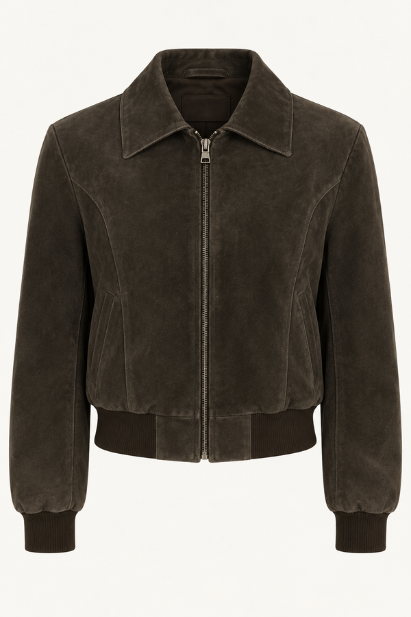 Vintage Espresso Suede Bomber Jacket