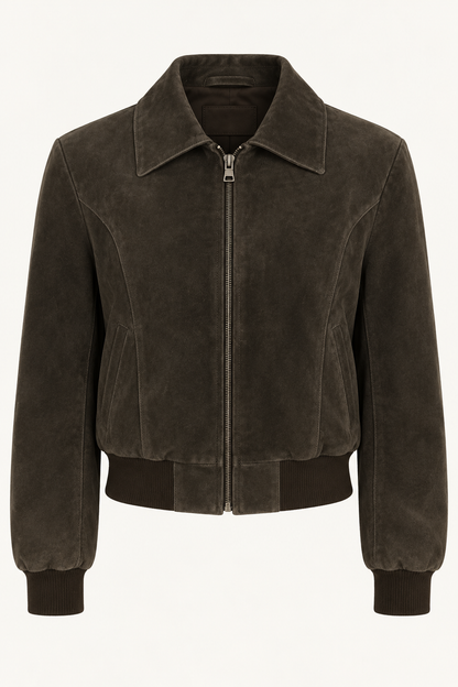 Vintage Espresso Suede Bomber Jacket