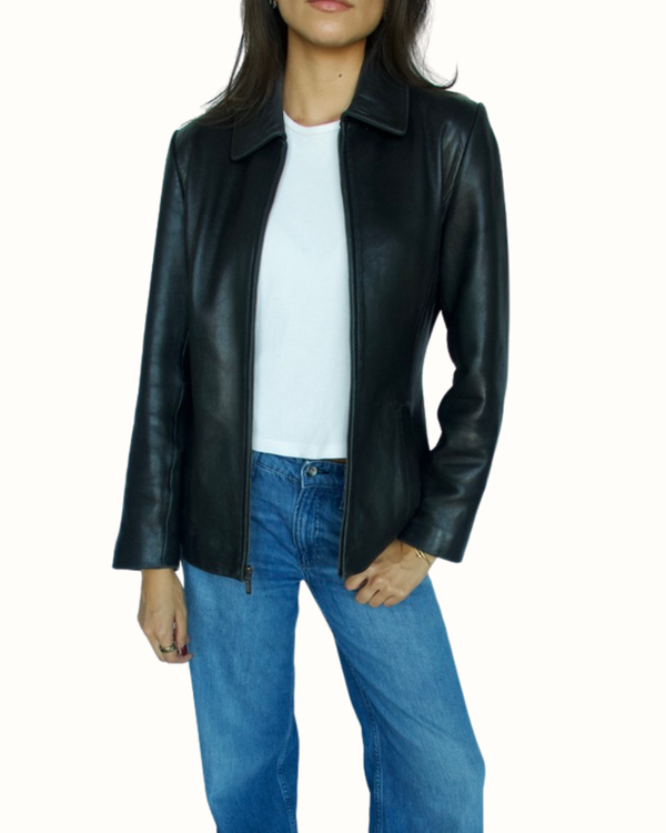 Vintage Leather Jacket, Burgundy Lining