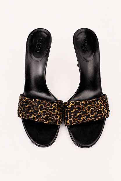 Gucci by Tom Ford — F/W 2002 Silk GG Monogram Braided Kitten Heel