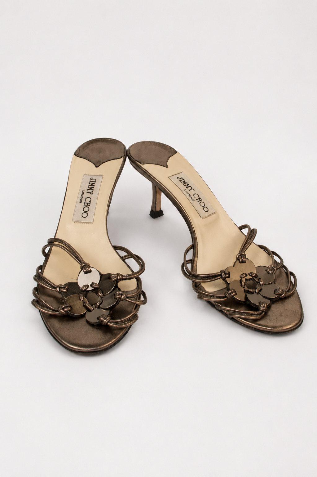 Jimmy Choo — Vintage Gunmetal Silver Flower Kitten Heel