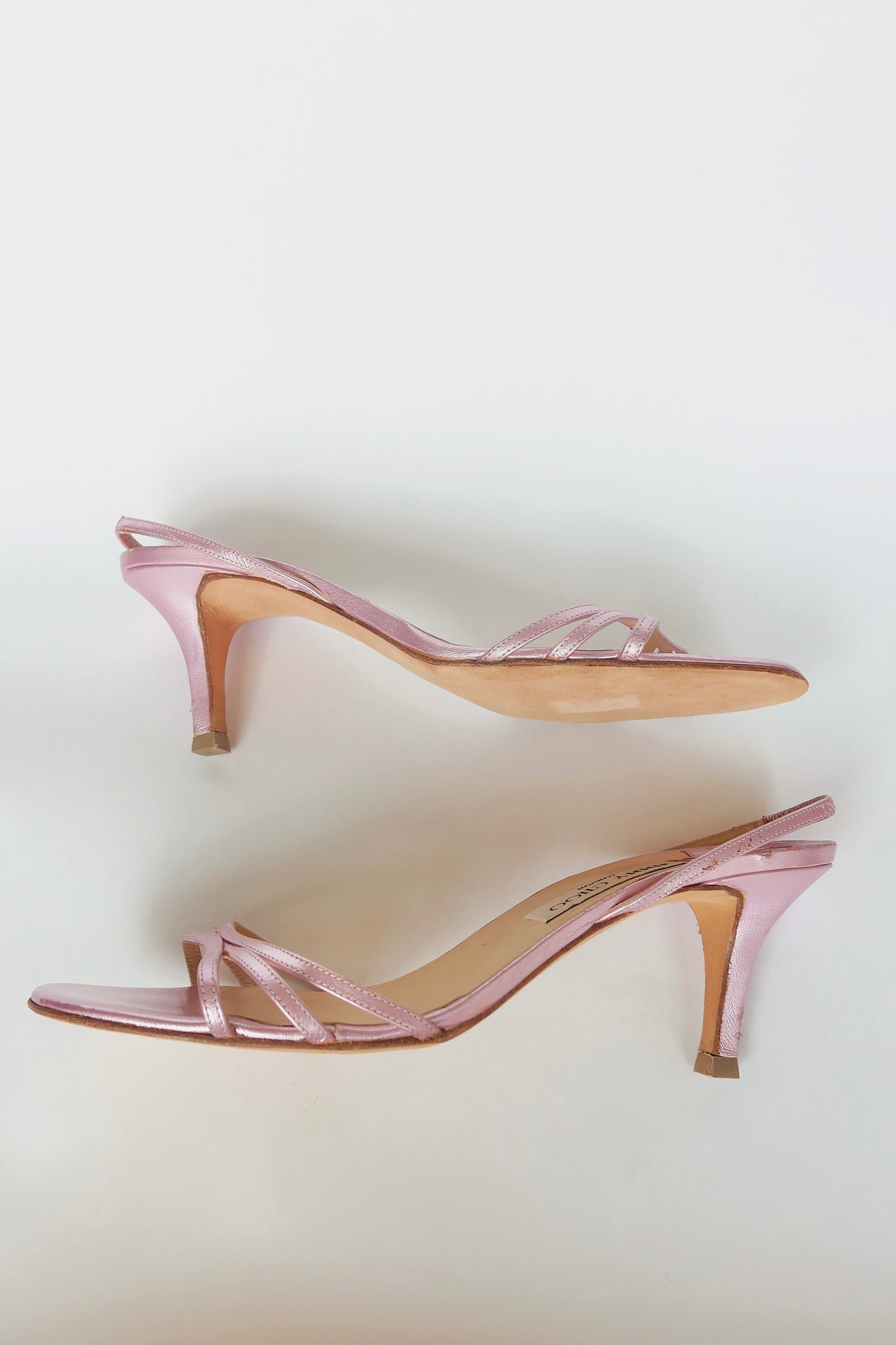 Jimmy Choo — Vintage Rose Metallic Multi-Strap Slingback Kitten Heel