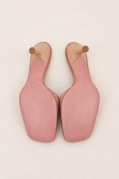 Chanel — Vintage Pink Canvas CC Button Mule Heel
