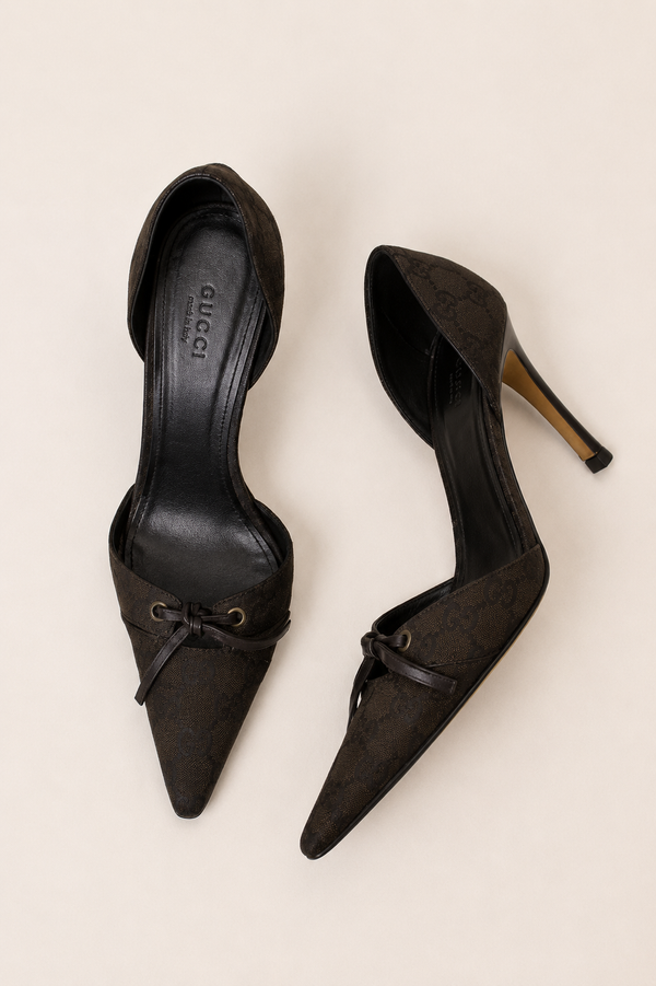 Gucci — Vintage Black GG Monogram Canvas D'Orsay Pump