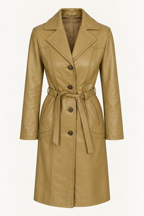 Vintage Caramel Leather Trench Coat