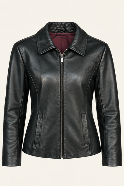Vintage Leather Jacket, Burgundy Lining
