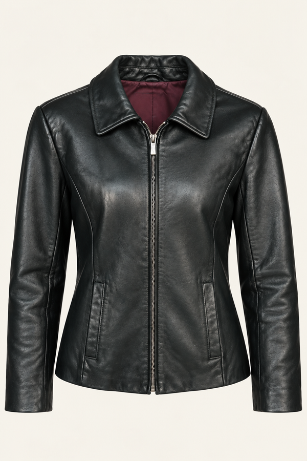 Vintage Leather Jacket, Burgundy Lining