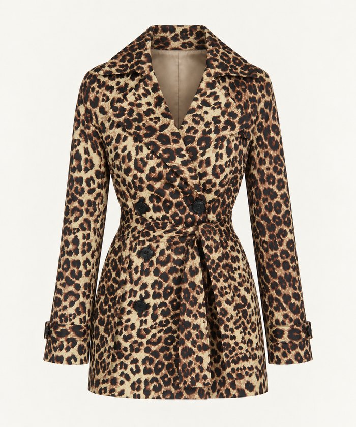 Vintage Leopard Print Belted Trench Jacket