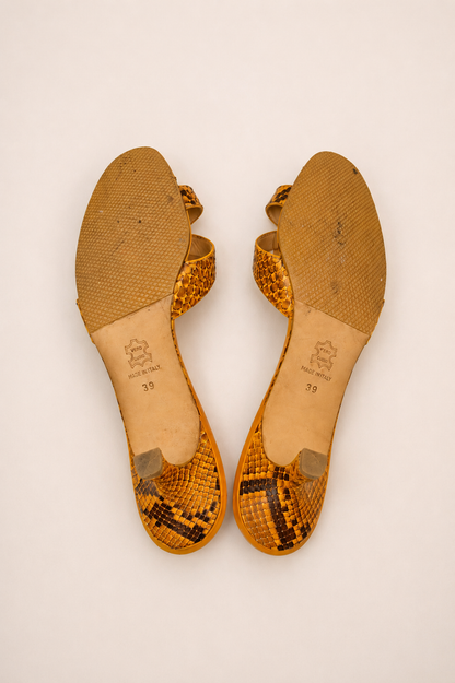 Manolo Blahnik — Vintage Orange Python Snakeskin Cross-Strap Mule