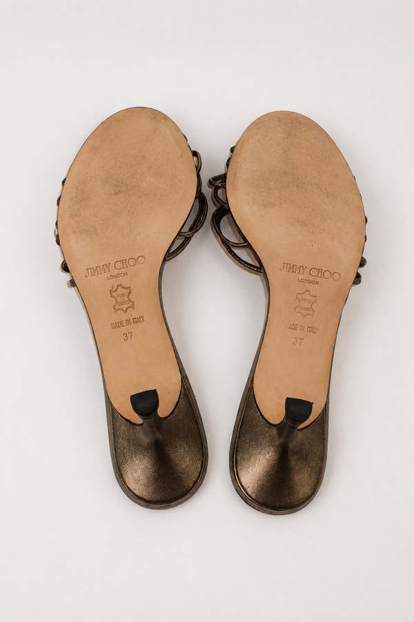 Jimmy Choo — Vintage Gunmetal Silver Flower Kitten Heel