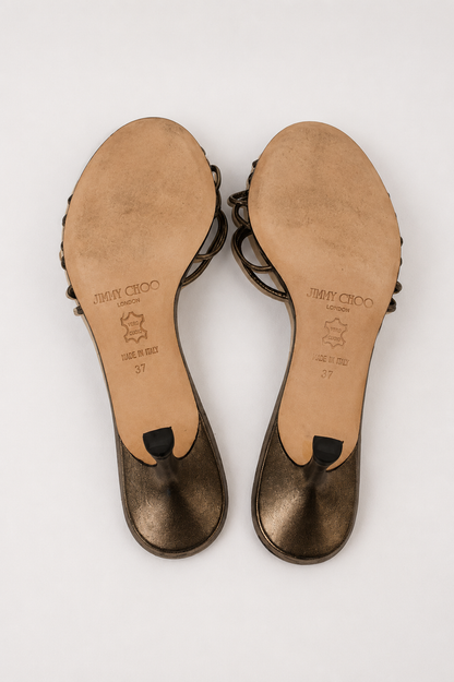Jimmy Choo — Vintage Gunmetal Silver Flower Kitten Heel