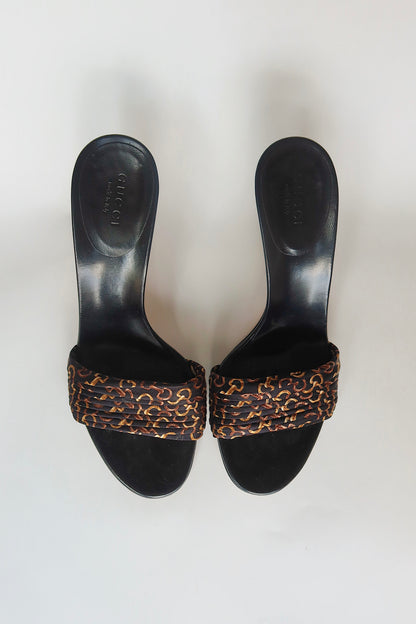 Gucci by Tom Ford — F/W 2002 Silk GG Monogram Braided Kitten Heel Mule