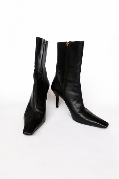 Gucci — Black Leather Square-Toe Ankle Boot