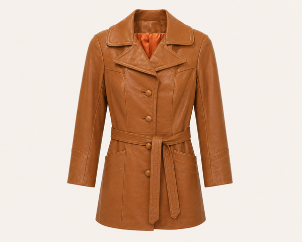 Vintage Brown Leather Trench Coat