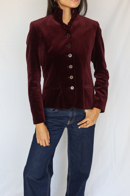 Vintage Ralph Lauren Burgundy Velvet Jacket, Stand Collar
