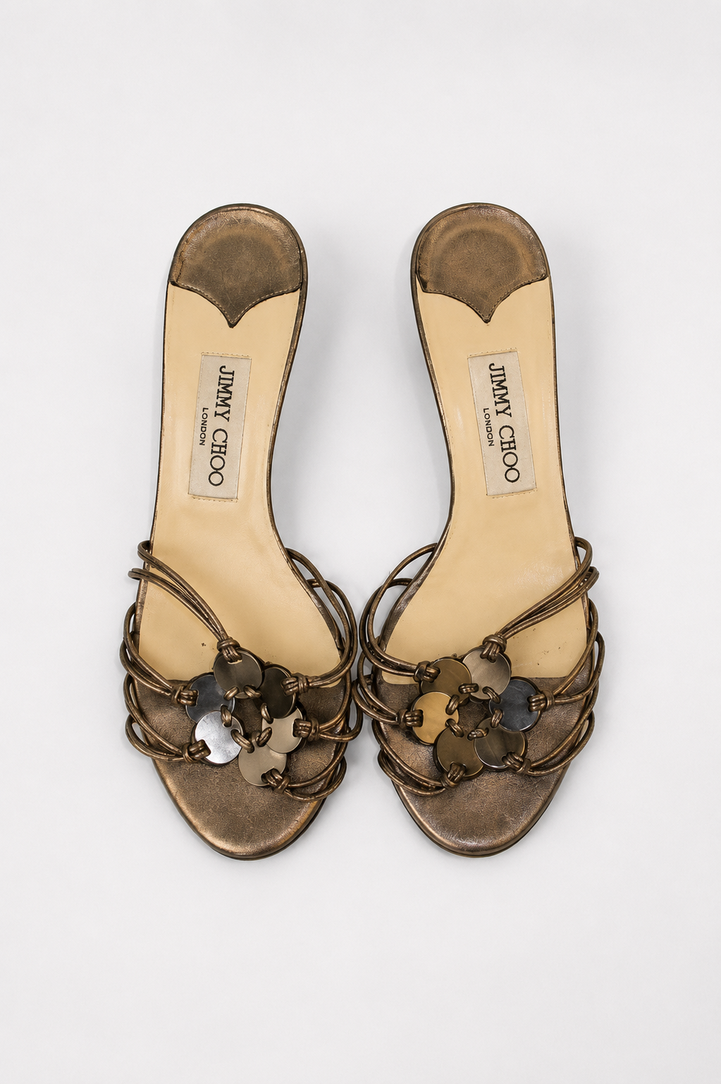 Jimmy Choo — Vintage Gunmetal Silver Flower Kitten Heel