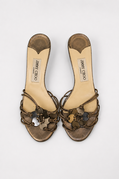 Jimmy Choo — Vintage Gunmetal Silver Flower Kitten Heel