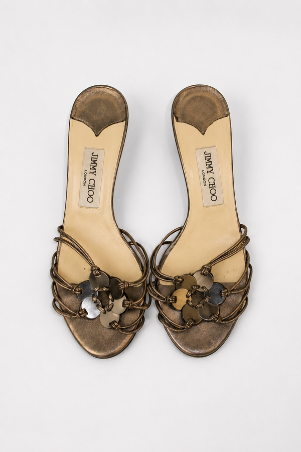Jimmy Choo — Vintage Gunmetal Silver Flower Kitten Heel