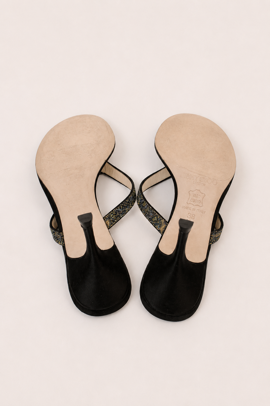 Jimmy Choo — Vintage Black Suede Iridescent Glitter Thong Sandal