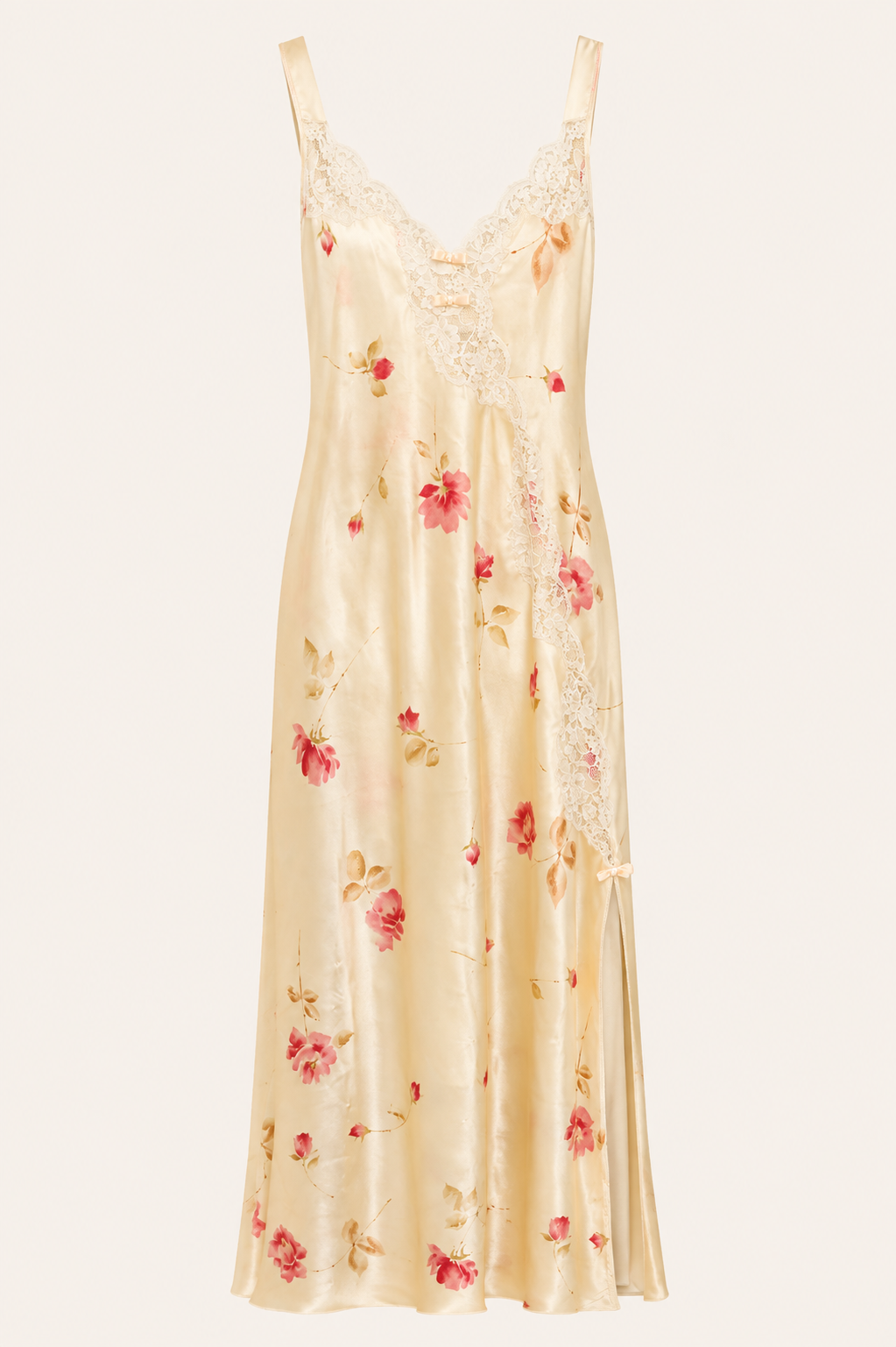 Vintage Christian Dior Floral Lace-Trim Silk Slip Dress
