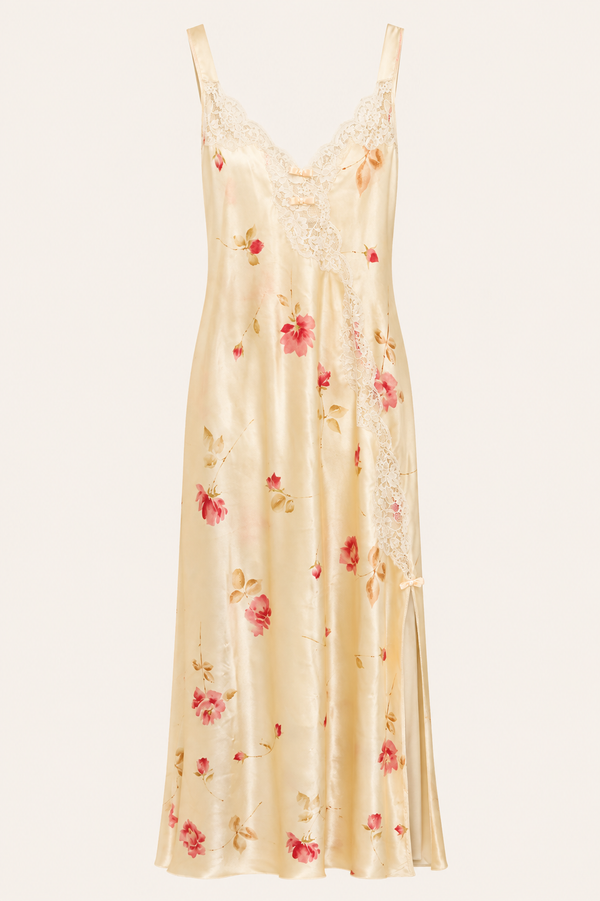 Vintage Christian Dior Floral Lace-Trim Silk Slip Dress