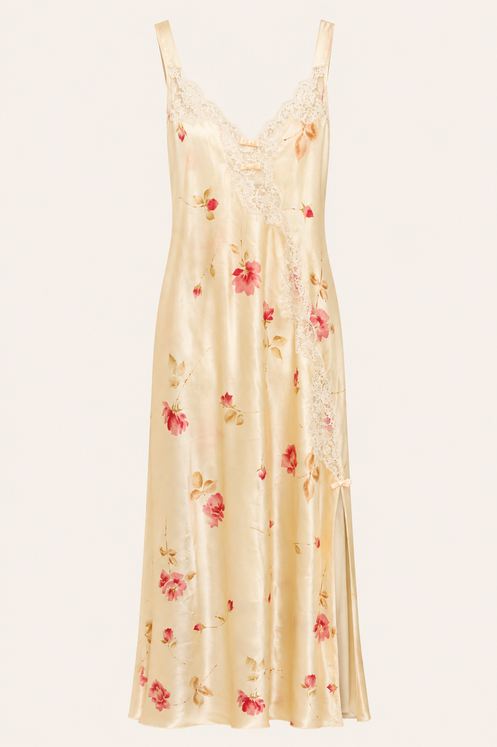 Vintage Christian Dior Floral Lace-Trim Silk Slip Dress