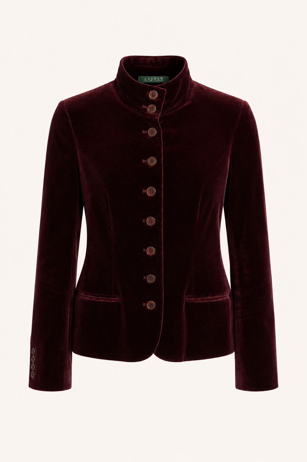 Vintage Ralph Lauren Burgundy Velvet Jacket, Stand Collar