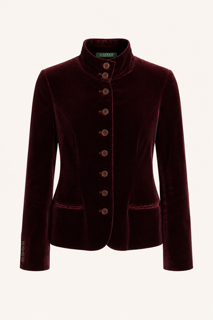 Vintage Ralph Lauren Burgundy Velvet Jacket, Stand Collar
