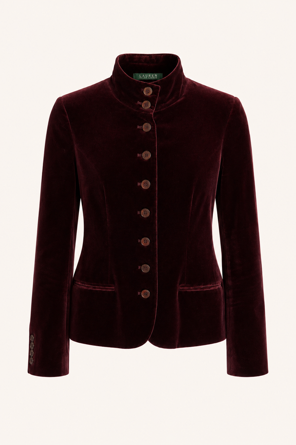 Vintage Ralph Lauren Burgundy Velvet Jacket, Stand Collar