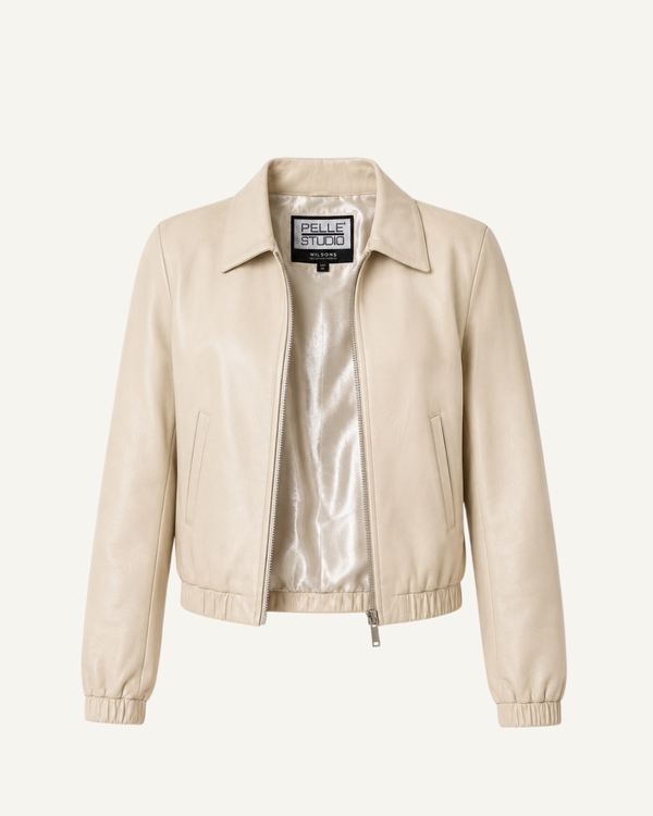 Vintage Ivory Leather Bomber Jacket