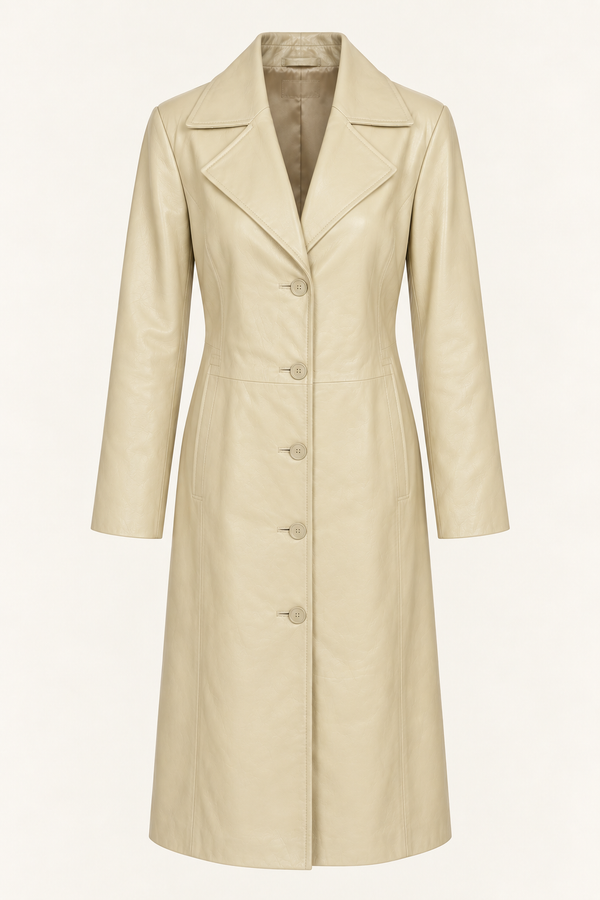 Vintage Khaki Leather Maxi Coat