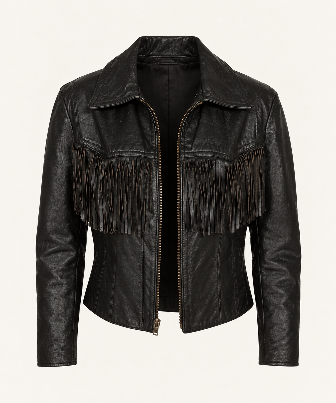 Vintage Black Leather Fringe Jacket