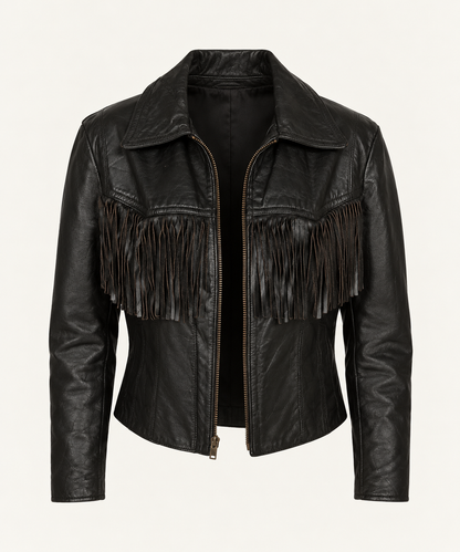 Vintage Black Leather Fringe Jacket