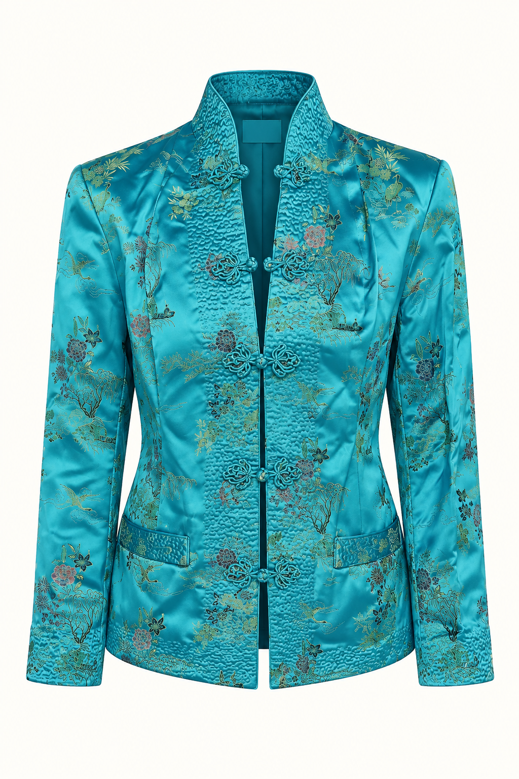Vintage Turquoise Satin Mandarin Jacket