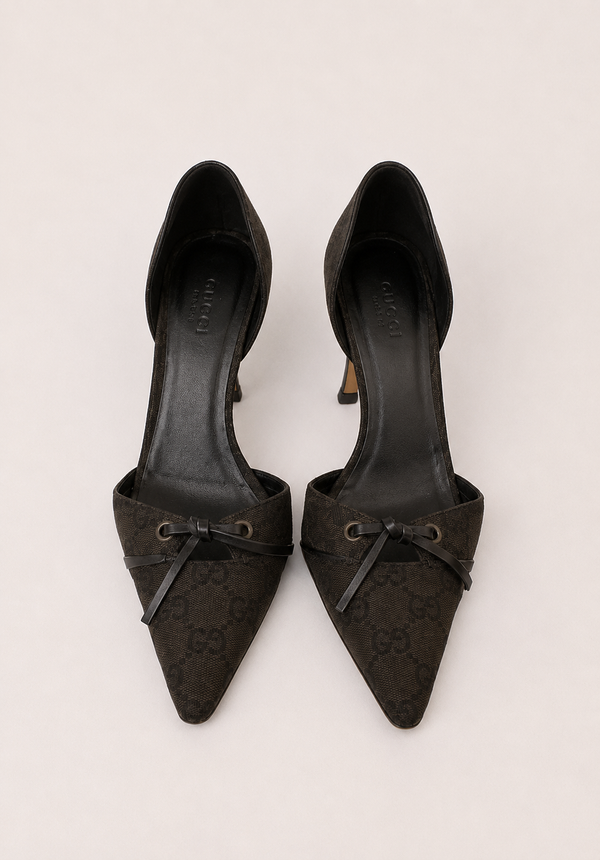 Gucci — Vintage Black GG Monogram Canvas D'Orsay Pump